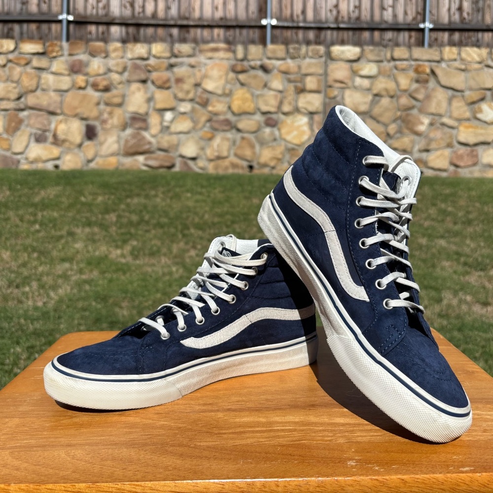 Vans Men's Blue and White High-Top Sneakers